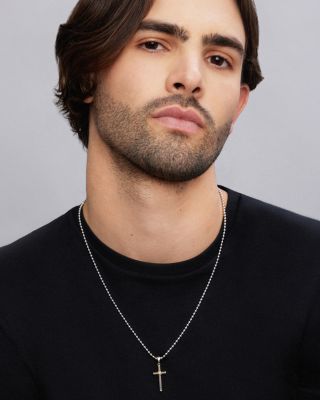 Men's 18K Yellow Gold Sterling Silver Anthem Caviar Bead X Cross Pendant - Exclusive