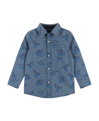 Andy & Evan - Boys' Skateboarding Dino Chambray Buttondown Shirt- Little Kid, Big Kid