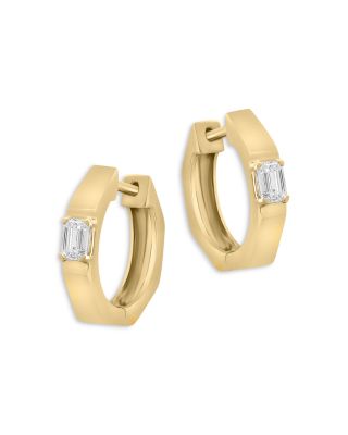 Bloomingdale's Fine Collection - Diamond Emerald Cut Huggie Hoop Earrings in 14K Yellow Gold, 0.33 tcw