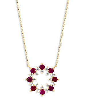 Ruby & Diamond Circle Pendant Necklace in 14K Yellow Gold, 18