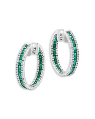 Bloomingdale's Fine Collection - Emerald & Diamond Hoop Earrings in 14K White Gold