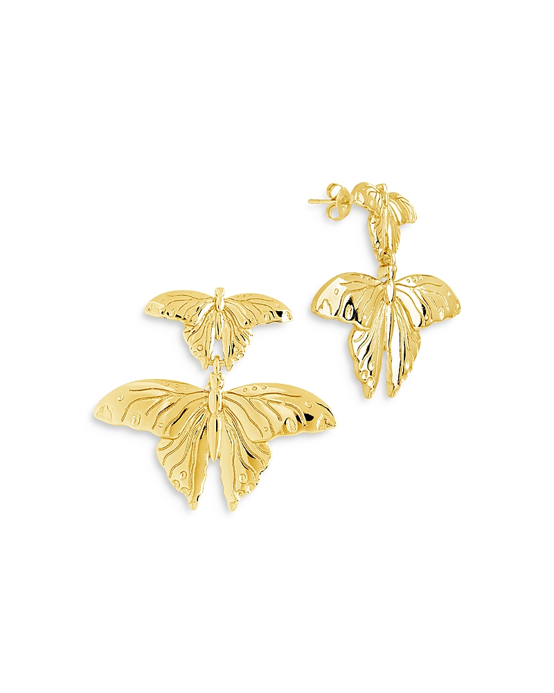 Sterling Forever Gold-tone Or Silver-tone Butterfly Rowena Drop Studs In Gold
