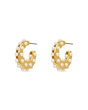 Shop Lele Sadoughi Archer Mini Hoop Earrings In Gold/white