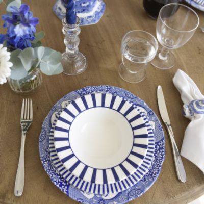 Blue Italian Steccato Cereal Bowls, Set of 4