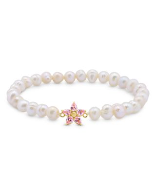 Aqua Cubic Zirconia Pearl Stretch Bracelet - Exclusive