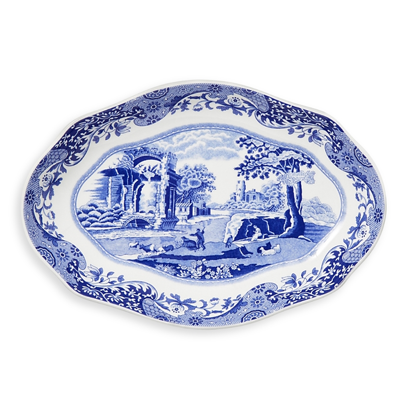 Spode Blue Italian Oval Fluted Dish In Blue