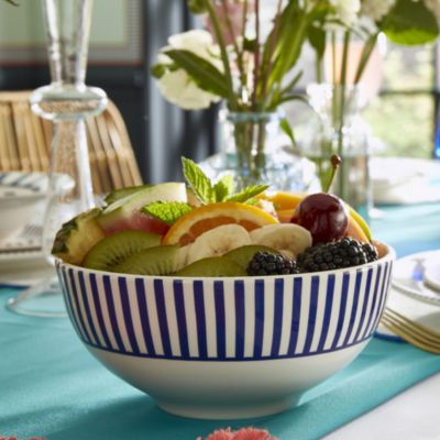 Blue Italian Steccato Rimless Bowls, Set of 4