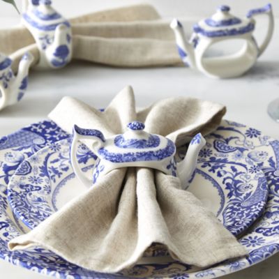 Blue Italian Teapot Napkin Rings - Set of 4