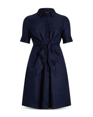 Tie Front Linen Shirt Dress - Petite, Regular & Plus