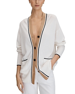 Reiss Carly Color Blocked Cardigan Sweater In Ivory/black