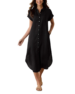 Tommy Bahama Coastalina Linen Midi Shirtdress In Black