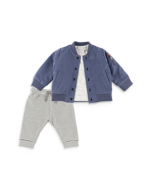Miniclasix Boys' Bomber Jacket, Waffle Tee & Stripe Trousers Set - Baby In Blue