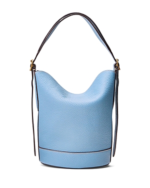 Shop Polo Ralph Lauren Leather Small Bellport Bucket Bag In Azure Blue