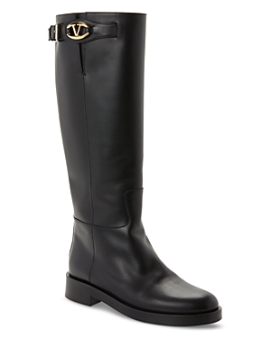 Shop Valentino Women's Buckled Riding Boots In Black