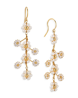 Nadri Daisy Large Imitation Pearl Floral Drop Earrings In Gold