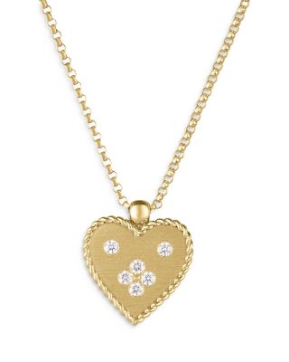 Roberto Coin - 18K Yellow Gold Venetian Princess Diamond Heart Small Pendant Necklace, 16"