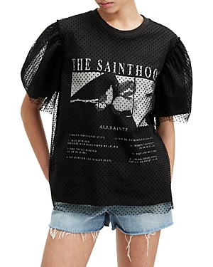 Shop Allsaints Tommi Mesh Overlay Graphic Tee In Washed Black