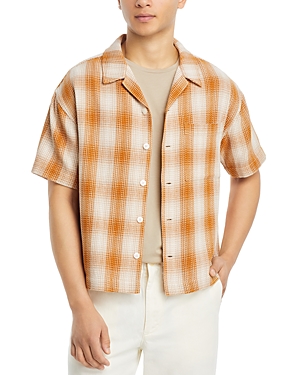 Shop Frame Baja Cotton Plaid Regular Fit Button Down Camp Shirt In Rust