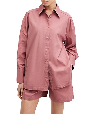 Shop Allsaints Karina Cotton Shirt In Ash Rose Pink