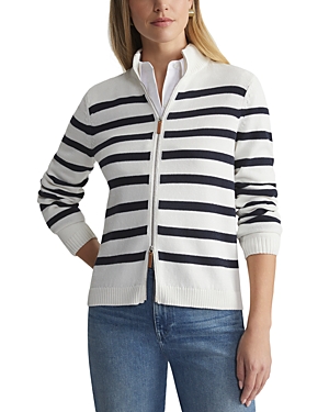 Lafayette 148 Striped Zip-front Cotton-silk Cardigan In Cloud Mult