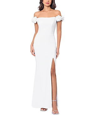 Aqua Scuba Crepe Slit Front Gown - 100% Exclusive In White