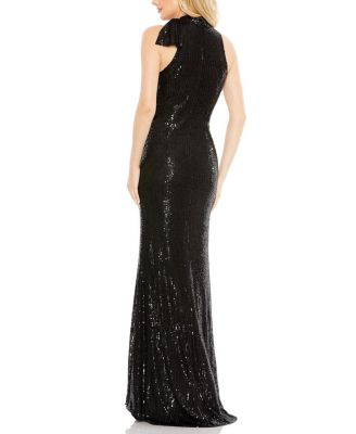 Sequined Soft Tie Halter Neck Column Gown