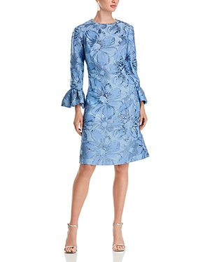 Shop Teri Jon By Rickie Freeman Jacquard Metallic Floral Dress In Sky Blue