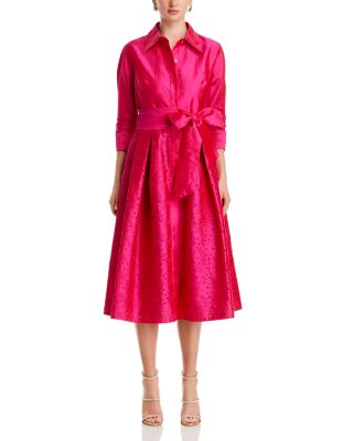 Embroidered Sash Belt Shirt Dress