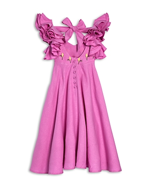 Shop Fanm Mon Girls' Demre Embroidered Linen Dress - Little Kid, Big Kid In Plum