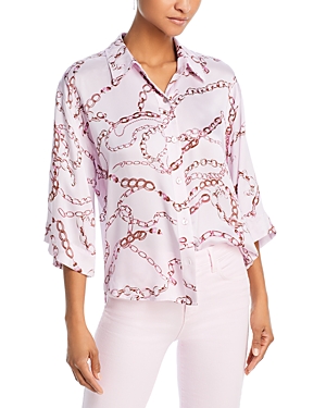 L Agence L'agence Patrice Printed Button Front Silk Shirt In Lilac Snow