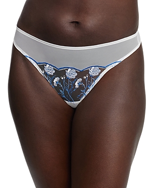 Skarlett Blue Enamoured Floral Embroidered Thong In White/nile