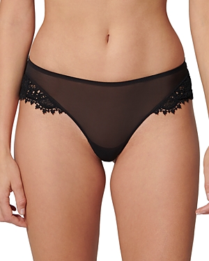 Simone Perele Singuliere Embroidered Tulle Tanga In Black