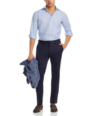 Slim Fit Flat Front Wool Trousers