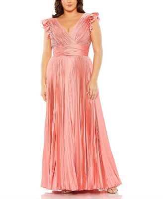Mac Duggal Mac Duggal Flutter Sleeve Pleated V-Neck Gown | Bloomingdale's