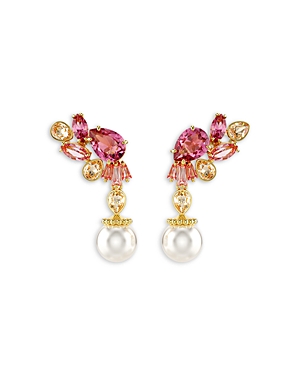 Gema Sakura Imitation Pearl & Crystal Mixed Cut Drop Earrings