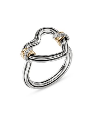 JOHN HARDY - Sterling Silver & 14K Yellow Gold Bamboo Diamond Heart Ring