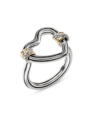 Sterling Silver & 14K Yellow Gold Bamboo Diamond Heart Ring