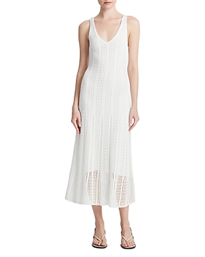Shop Vince Mesh Grid Godet Midi Dress In Off White
