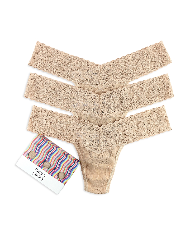 Hanky Panky Signature Lace Original Rise Thongs, Set Of 3 In Chai