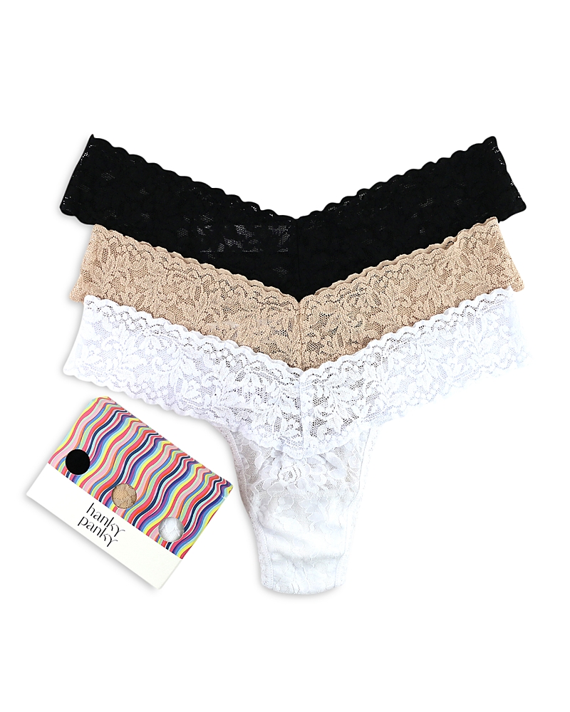 Hanky Panky 3 Pack Signature Lace Low Rise Thong In Black/white/nude