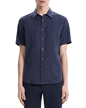 Shop Theory Irving Regular Fit Short Sleeve Shirt In Baltic