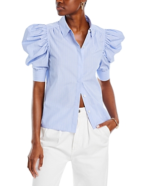FRAME STRIPED PUFF SLEEVE BUTTON FRONT SHIRT