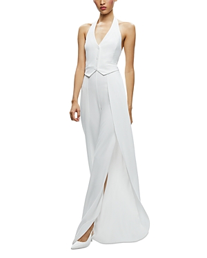 Alice And Olivia Robin Halter Split-leg Vest Jumpsuit In Off White
