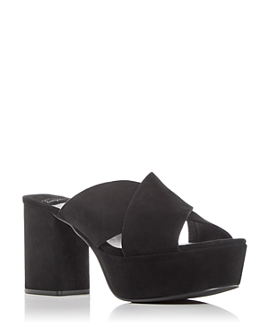Shop Jeffrey Campbell Women's Coerce High Block Heel Platform Slide Sandals In Black Suede