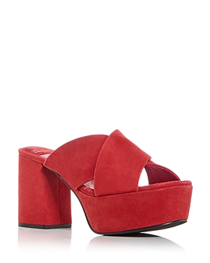 Shop Jeffrey Campbell Women's Coerce High Block Heel Platform Slide Sandals In Red Suede