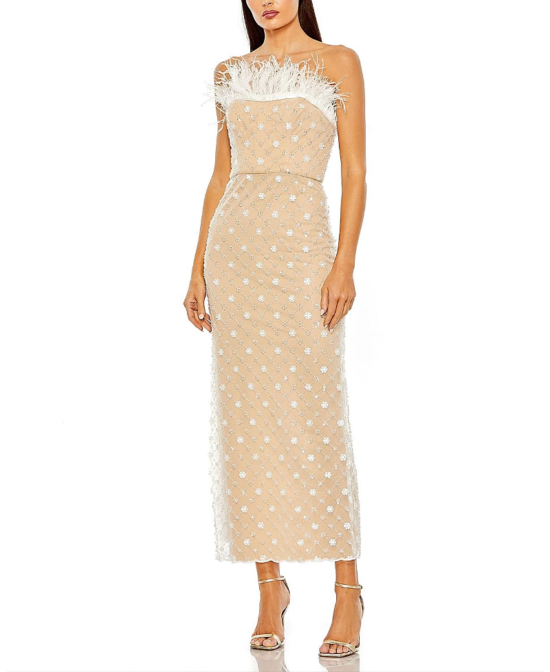 Mac Duggal Embellished Strapless Column Dress In White