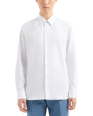 Emporio Armani Cotton Micro Chevron Regular Fit Button Down Shirt