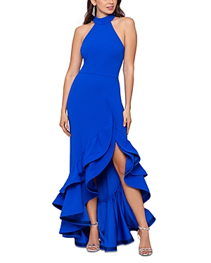 Aqua Racerback Ruffle Hem Gown - Exclusive In New Cobalt