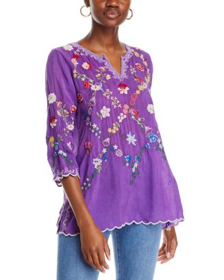 Johnny Was Daisy Petal Embroidered Scalloped Edge Top | Bloomingdale's