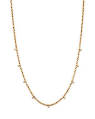 Zoe Chicco 14K Yellow Gold 9 Prong Diamond Small Box Chain Necklace, 16